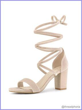 Faux Velvet Lace Up Chunky Heel Strappy Sandals